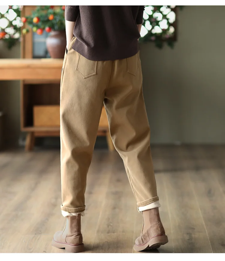 Amax luluE 2024 Luxury Clothing Winter Womens Fashion Loose Warm Fur Pants Female Casual Vintage Thicken Harajuku Harem Trousers