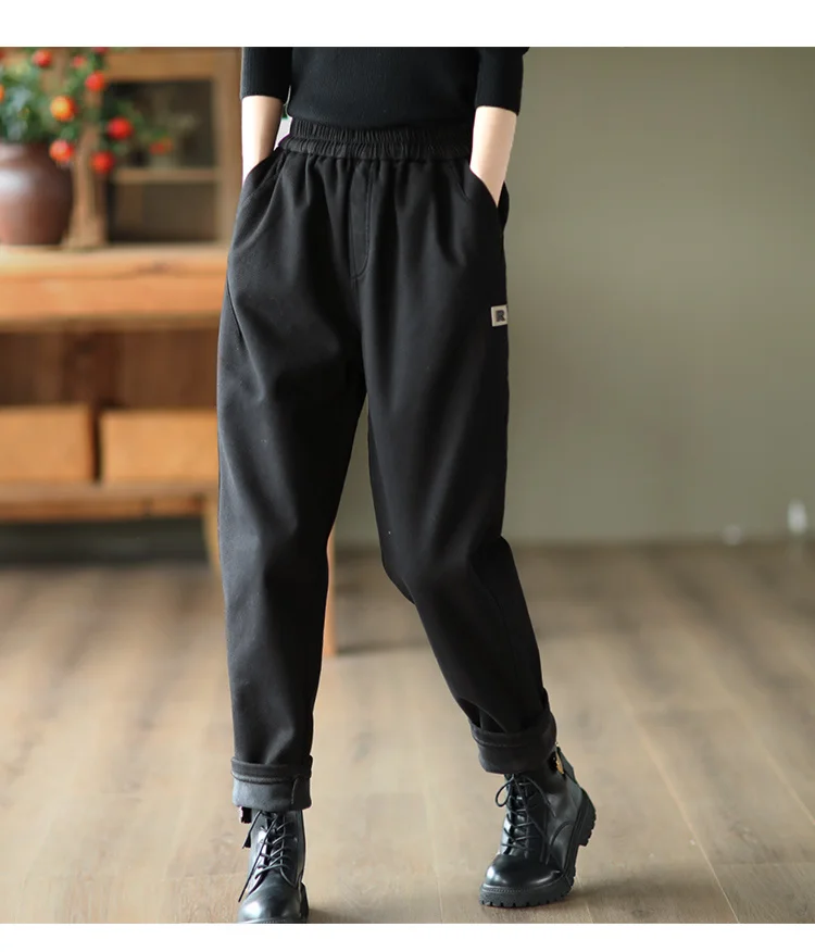 Amax luluE 2024 Luxury Clothing Winter Womens Fashion Loose Warm Fur Pants Female Casual Vintage Thicken Harajuku Harem Trousers