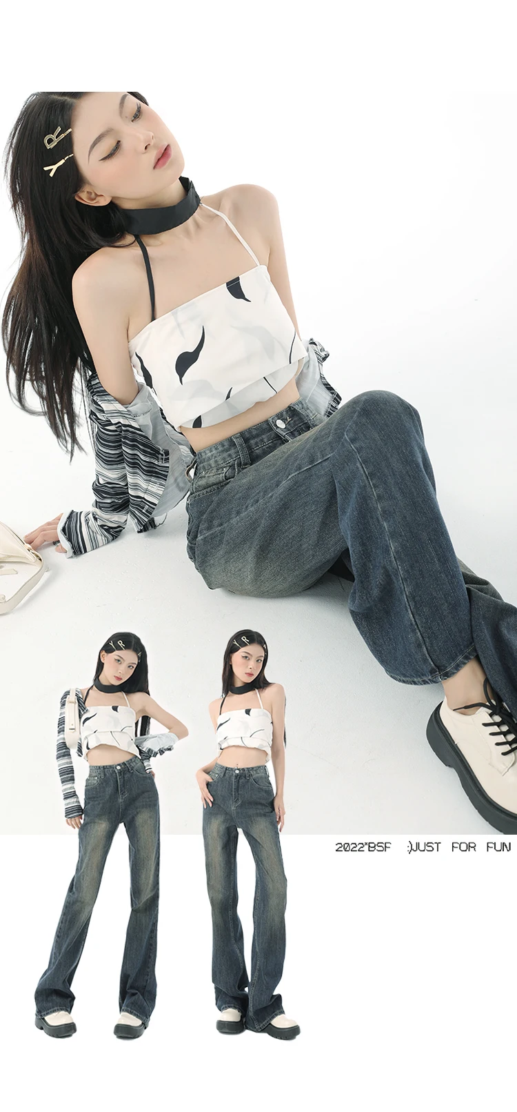 Flare Jeans Pants Women Vintage Denim Ladies Jeans High Waist Fashion Pocket Trousers Wide Leg Jeans
