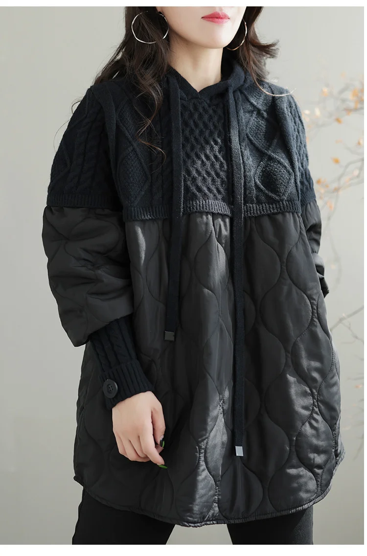 Amax LuluE Winter Fashion Clothes Womens Loose Warm Hooded Knitted Padded Hoodies Ladies Casual Vintage Thicken Long Sweatshirts