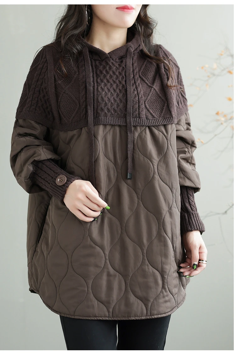 Amax LuluE Winter Fashion Clothes Womens Loose Warm Hooded Knitted Padded Hoodies Ladies Casual Vintage Thicken Long Sweatshirts