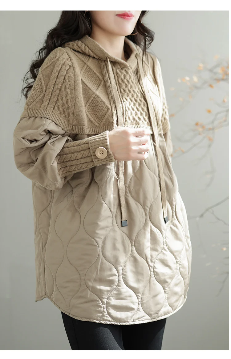 Amax LuluE Winter Fashion Clothes Womens Loose Warm Hooded Knitted Padded Hoodies Ladies Casual Vintage Thicken Long Sweatshirts