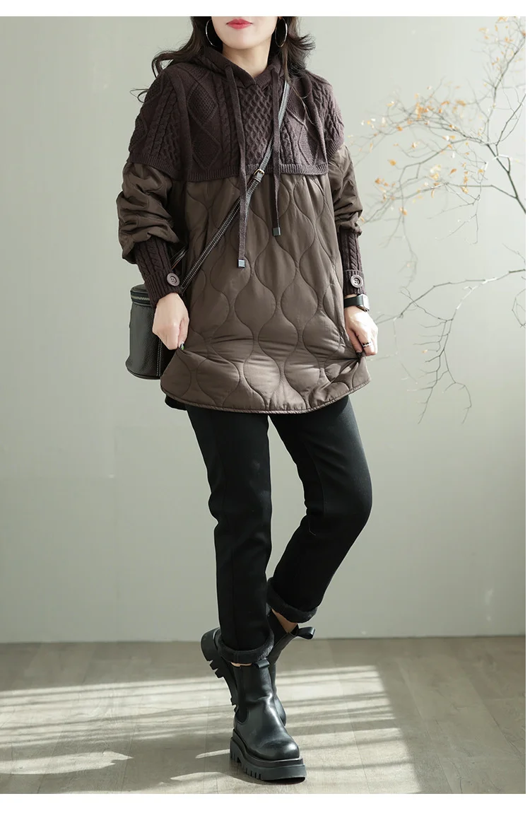 Amax LuluE Winter Fashion Clothes Womens Loose Warm Hooded Knitted Padded Hoodies Ladies Casual Vintage Thicken Long Sweatshirts