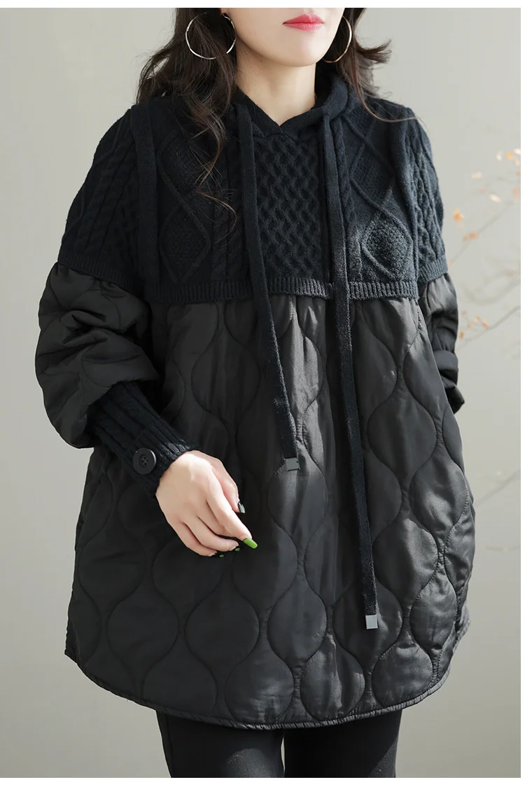 Amax LuluE Winter Fashion Clothes Womens Loose Warm Hooded Knitted Padded Hoodies Ladies Casual Vintage Thicken Long Sweatshirts