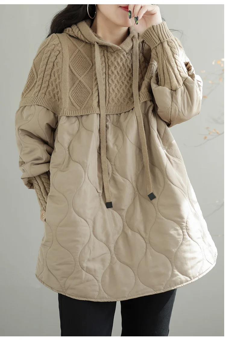 Amax LuluE Winter Fashion Clothes Womens Loose Warm Hooded Knitted Padded Hoodies Ladies Casual Vintage Thicken Long Sweatshirts