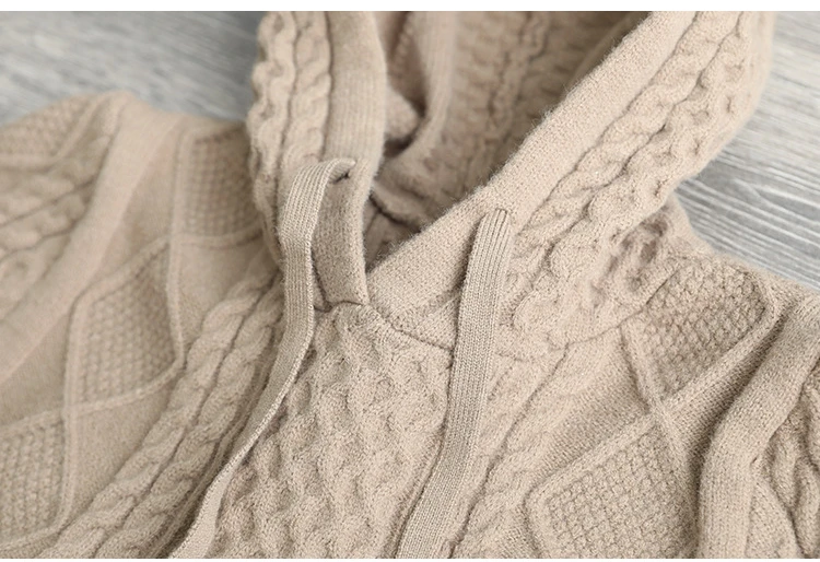 Amax LuluE Winter Fashion Clothes Womens Loose Warm Hooded Knitted Padded Hoodies Ladies Casual Vintage Thicken Long Sweatshirts