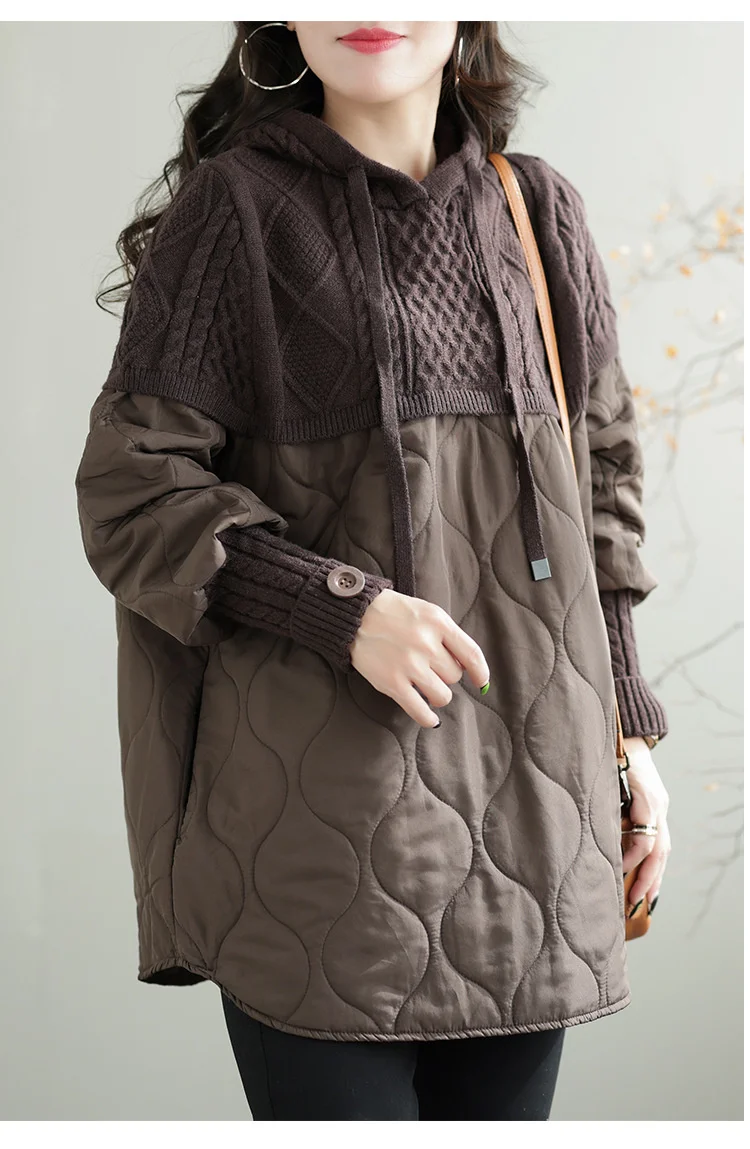Amax LuluE Winter Fashion Clothes Womens Loose Warm Hooded Knitted Padded Hoodies Ladies Casual Vintage Thicken Long Sweatshirts