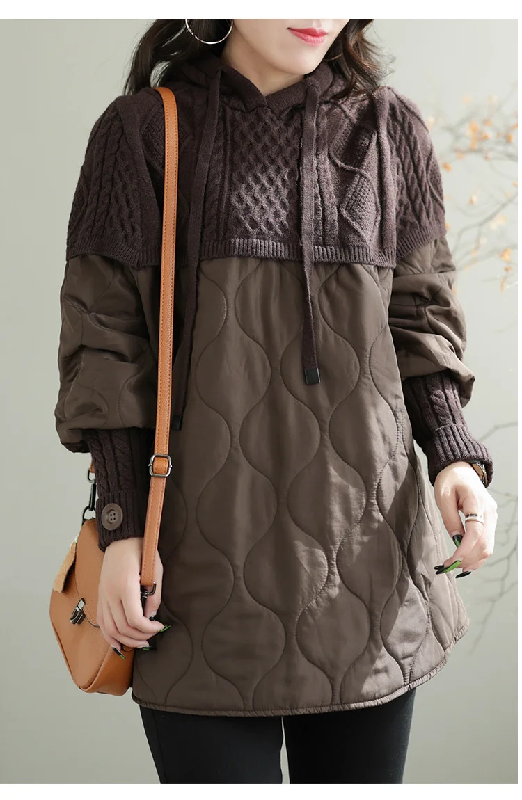Amax LuluE Winter Fashion Clothes Womens Loose Warm Hooded Knitted Padded Hoodies Ladies Casual Vintage Thicken Long Sweatshirts