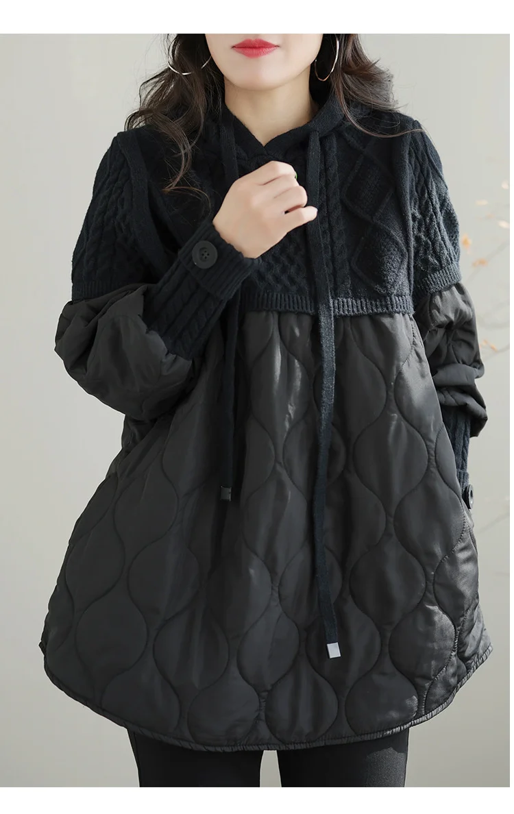 Amax LuluE Winter Fashion Clothes Womens Loose Warm Hooded Knitted Padded Hoodies Ladies Casual Vintage Thicken Long Sweatshirts