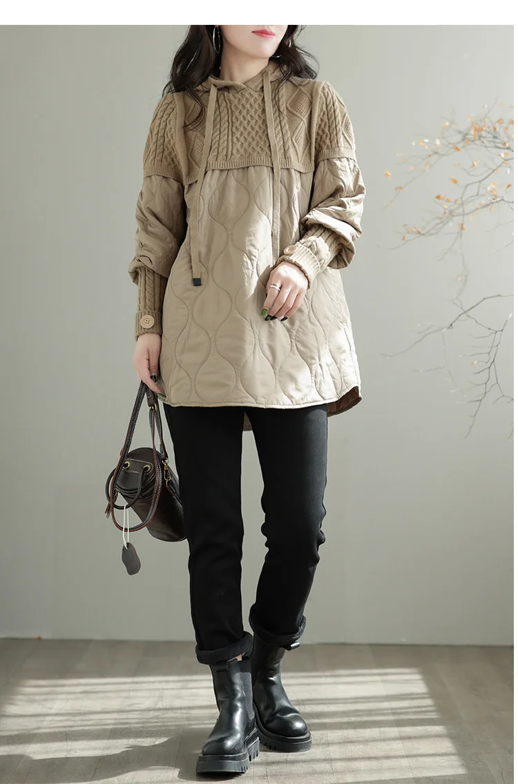 Amax LuluE Winter Fashion Clothes Womens Loose Warm Hooded Knitted Padded Hoodies Ladies Casual Vintage Thicken Long Sweatshirts
