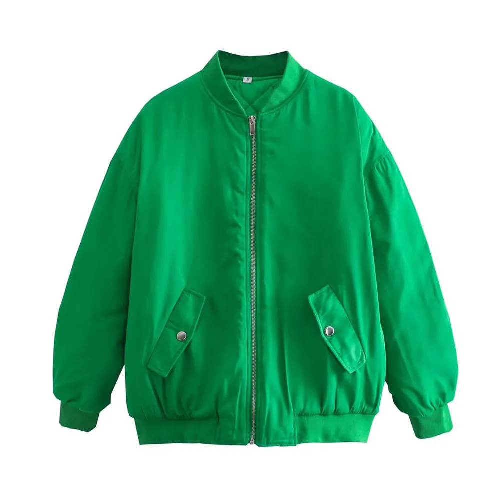 Klacwaya Bomber Jacket For Women 2022 Khaki Green Bomber Coat Women Padded Jacket Oversized Casual Jackets