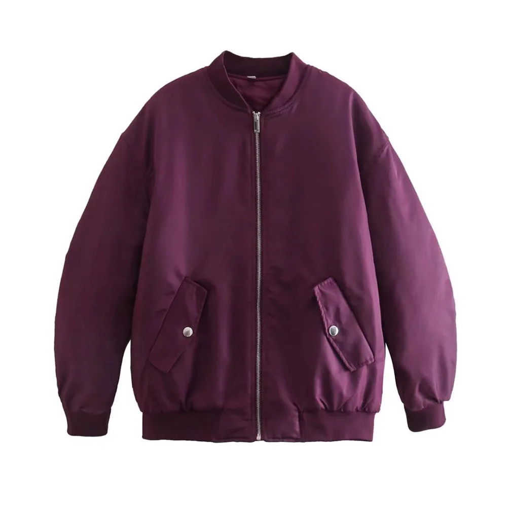 Klacwaya Bomber Jacket For Women 2022 Khaki Green Bomber Coat Women Padded Jacket Oversized Casual Jackets