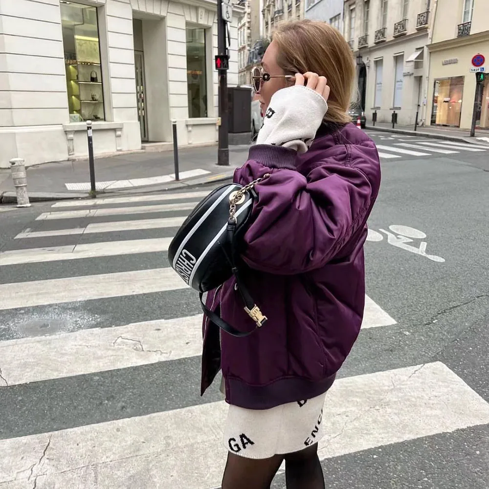 Klacwaya Bomber Jacket For Women 2022 Khaki Green Bomber Coat Women Padded Jacket Oversized Casual Jackets