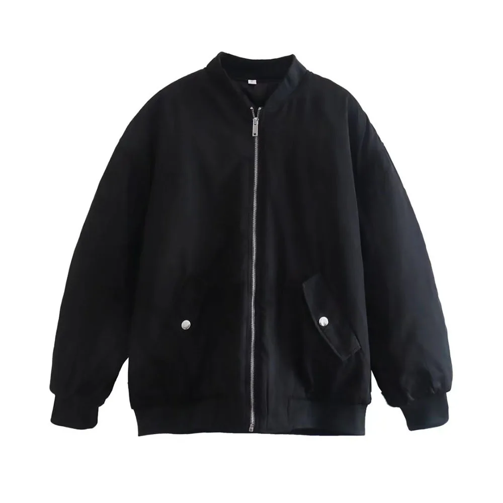 Klacwaya Bomber Jacket For Women 2022 Khaki Green Bomber Coat Women Padded Jacket Oversized Casual Jackets