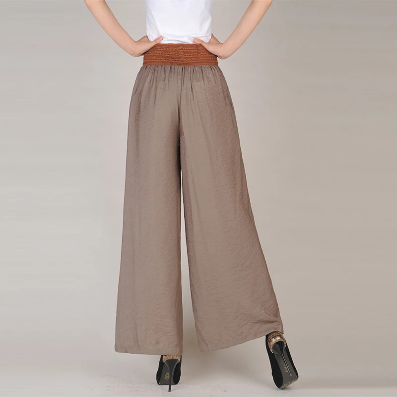 2023 New National Wide Leg Pants Summer Fashion Casual Women's Culotes Waist Lace Up Large Hemlines High Waist Loose Trousers