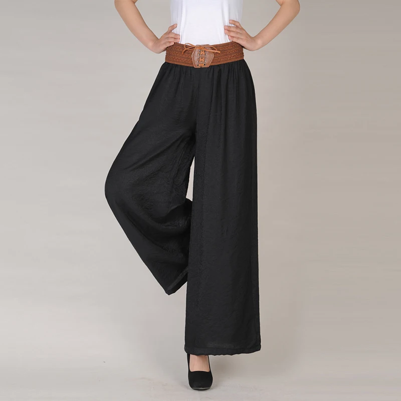 2023 New National Wide Leg Pants Summer Fashion Casual Women's Culotes Waist Lace Up Large Hemlines High Waist Loose Trousers