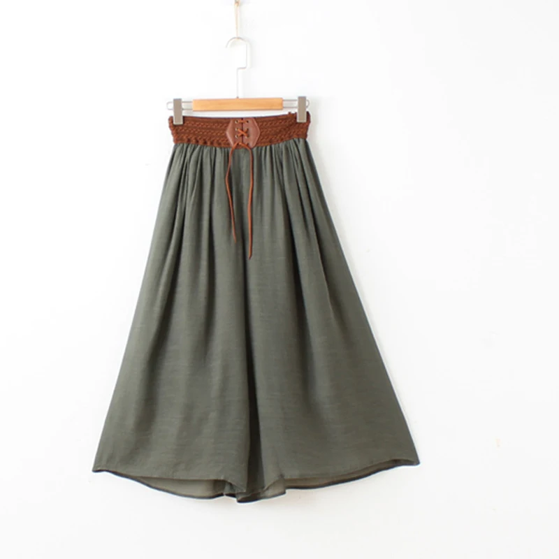 2023 New National Wide Leg Pants Summer Fashion Casual Women's Culotes Waist Lace Up Large Hemlines High Waist Loose Trousers