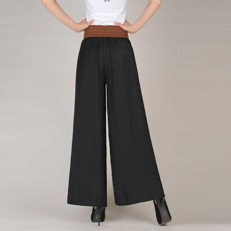2023 New National Wide Leg Pants Summer Fashion Casual Women's Culotes Waist Lace Up Large Hemlines High Waist Loose Trousers