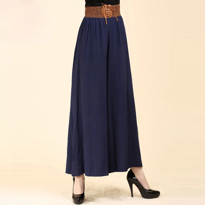 2023 New National Wide Leg Pants Summer Fashion Casual Women's Culotes Waist Lace Up Large Hemlines High Waist Loose Trousers