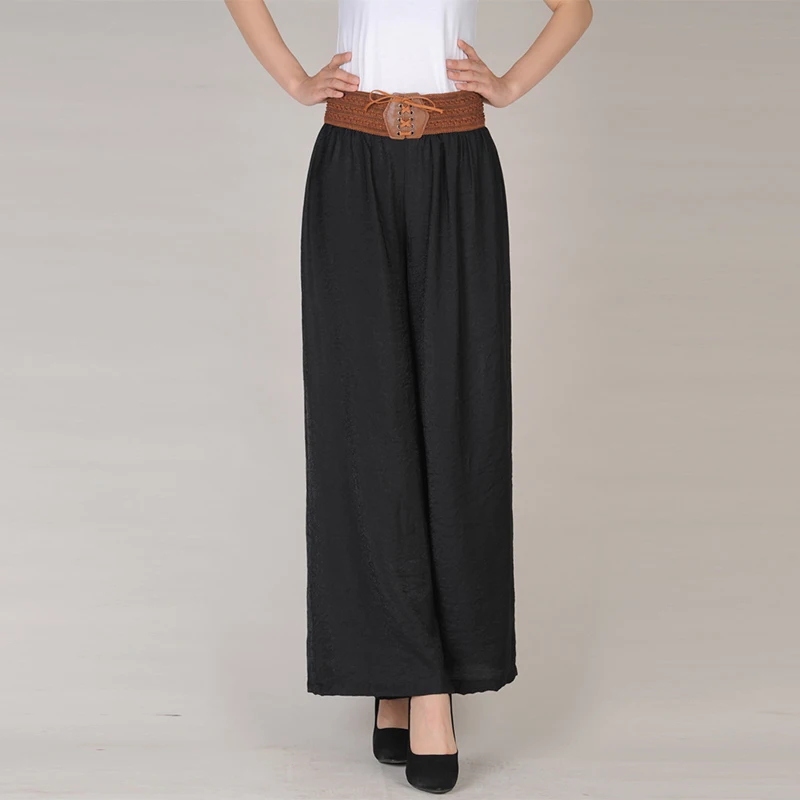 2023 New National Wide Leg Pants Summer Fashion Casual Women's Culotes Waist Lace Up Large Hemlines High Waist Loose Trousers