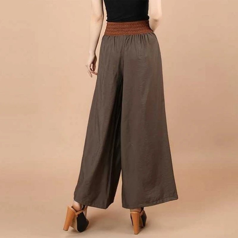 2023 New National Wide Leg Pants Summer Fashion Casual Women's Culotes Waist Lace Up Large Hemlines High Waist Loose Trousers