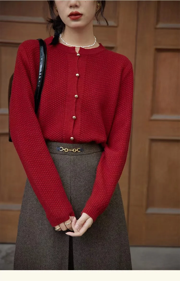 Retro knitted cashmere cardigan women autumn and winter round collar pullover bottom sweater jacket loose show thin wool coat