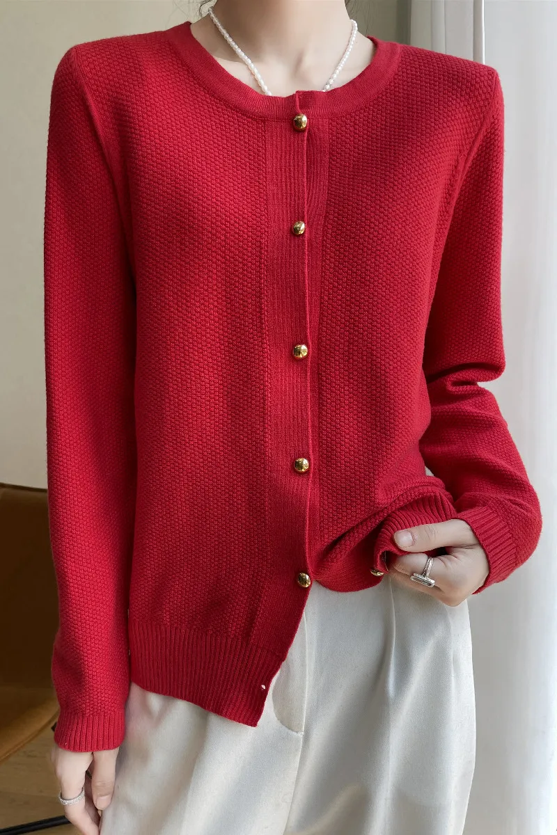 Retro knitted cashmere cardigan women autumn and winter round collar pullover bottom sweater jacket loose show thin wool coat