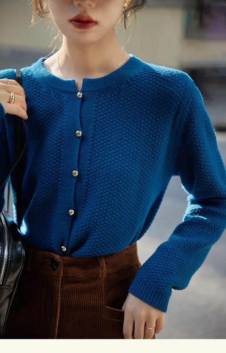 Retro knitted cashmere cardigan women autumn and winter round collar pullover bottom sweater jacket loose show thin wool coat