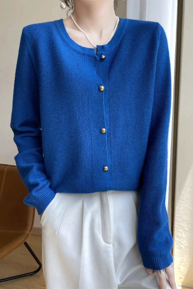 Retro knitted cashmere cardigan women autumn and winter round collar pullover bottom sweater jacket loose show thin wool coat