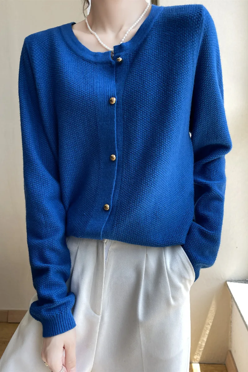 Retro knitted cashmere cardigan women autumn and winter round collar pullover bottom sweater jacket loose show thin wool coat