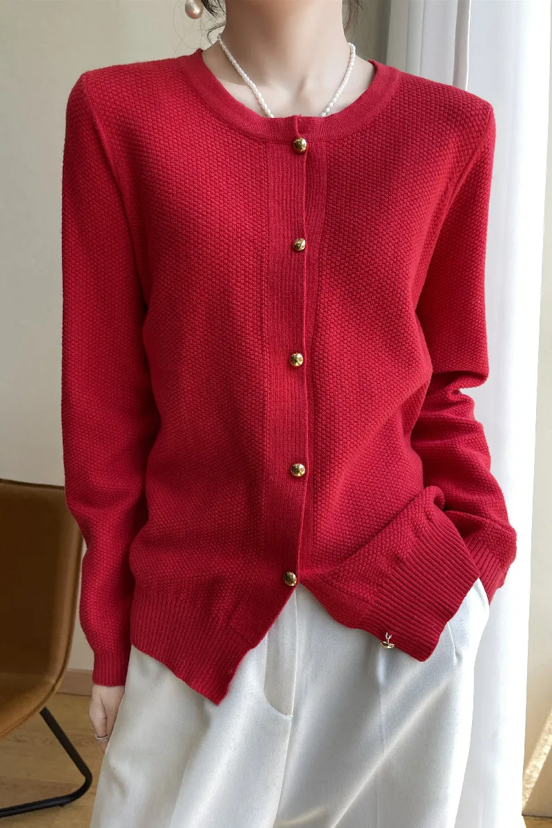 Retro knitted cashmere cardigan women autumn and winter round collar pullover bottom sweater jacket loose show thin wool coat