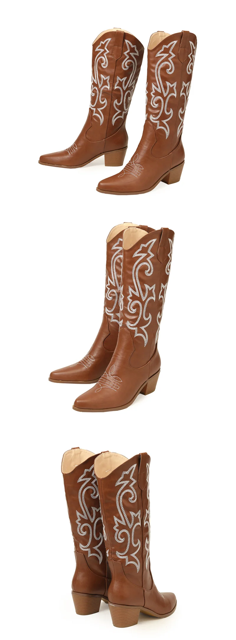 Liyke 2026 New Western Cowboy Boots Big Size 42 Women Fashion Embroidery Leather Autumn Winter Shoes Pointed Toe Low Hoof Heels