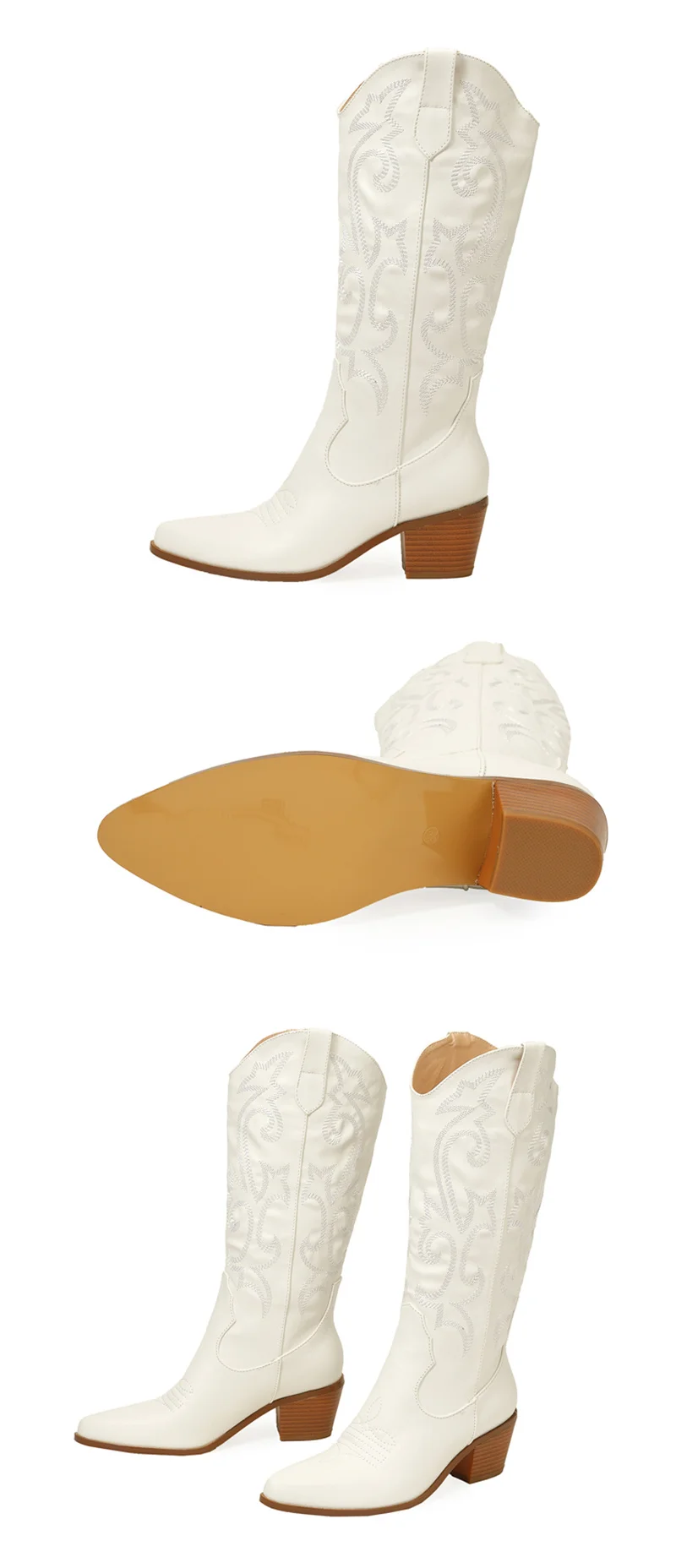 Liyke 2026 New Western Cowboy Boots Big Size 42 Women Fashion Embroidery Leather Autumn Winter Shoes Pointed Toe Low Hoof Heels