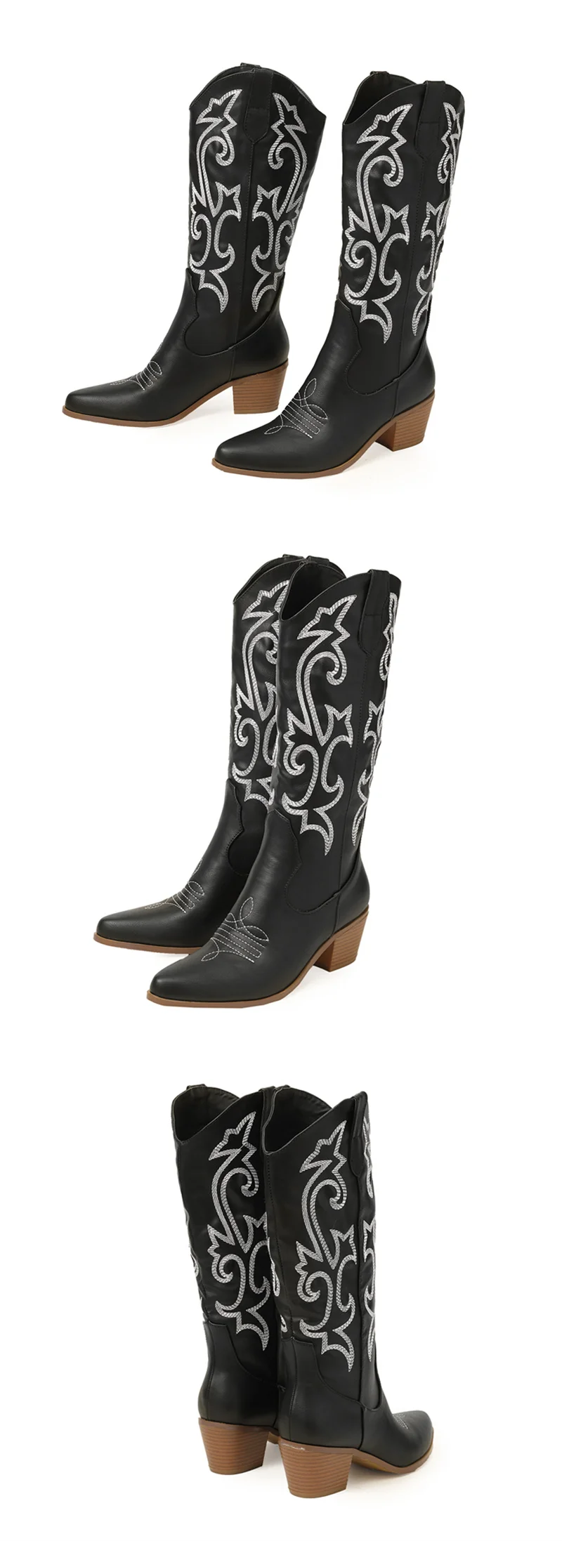 Liyke 2026 New Western Cowboy Boots Big Size 42 Women Fashion Embroidery Leather Autumn Winter Shoes Pointed Toe Low Hoof Heels