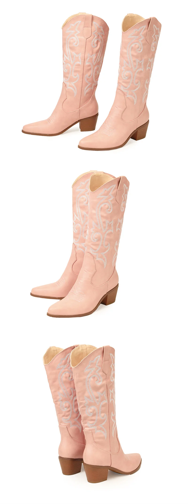 Liyke 2026 New Western Cowboy Boots Big Size 42 Women Fashion Embroidery Leather Autumn Winter Shoes Pointed Toe Low Hoof Heels