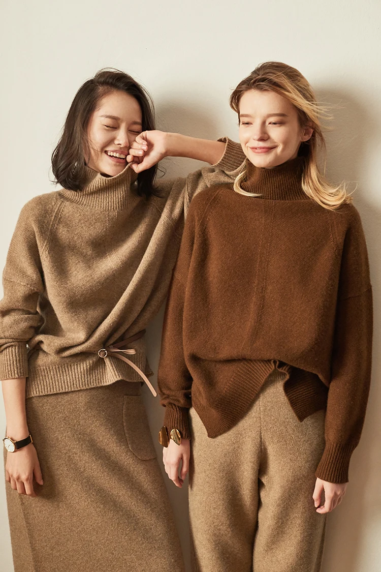 Autumn and Winter New Cashmere Sweater Women's High-Necked Pullover Loose Thick Sweater Short Paragraph Knit Shirt