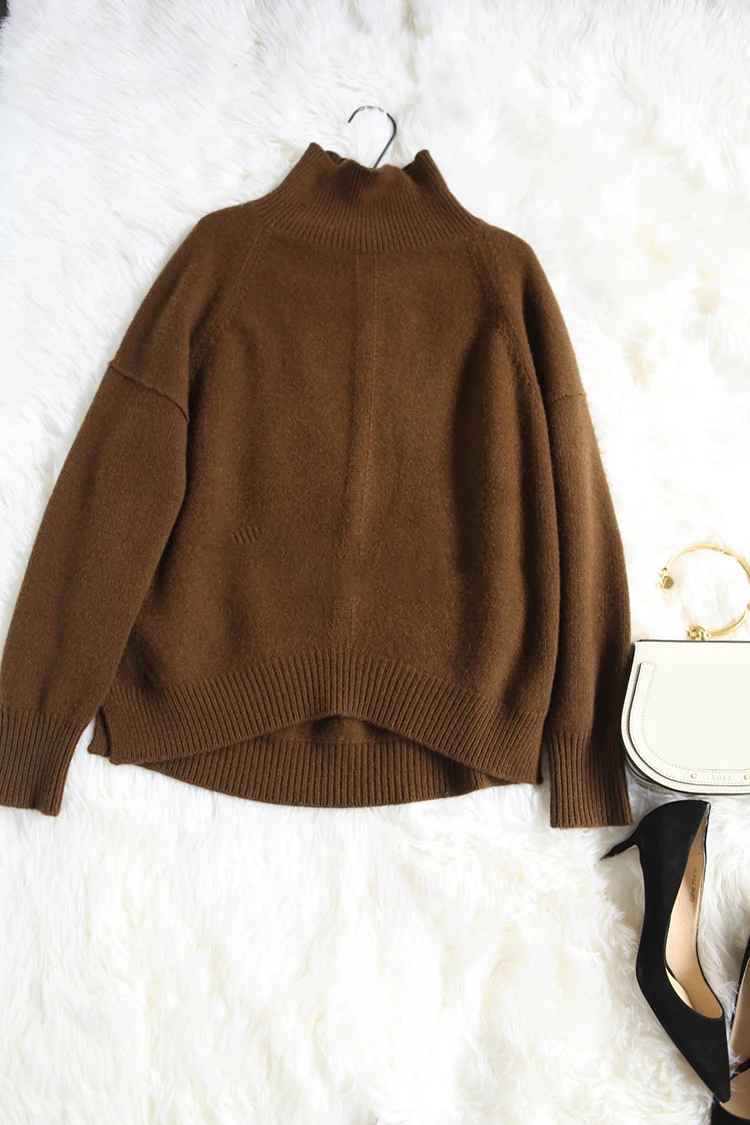 Autumn and Winter New Cashmere Sweater Women's High-Necked Pullover Loose Thick Sweater Short Paragraph Knit Shirt