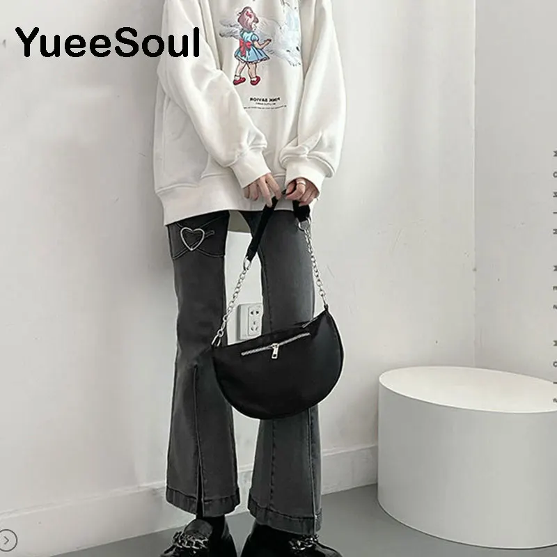 Love Metal Gray Women Jenas High Waist Flares Pants 2025 New Fashion Y2K Vintage Cute Sweet Casual 2000s E girl Female Clothes