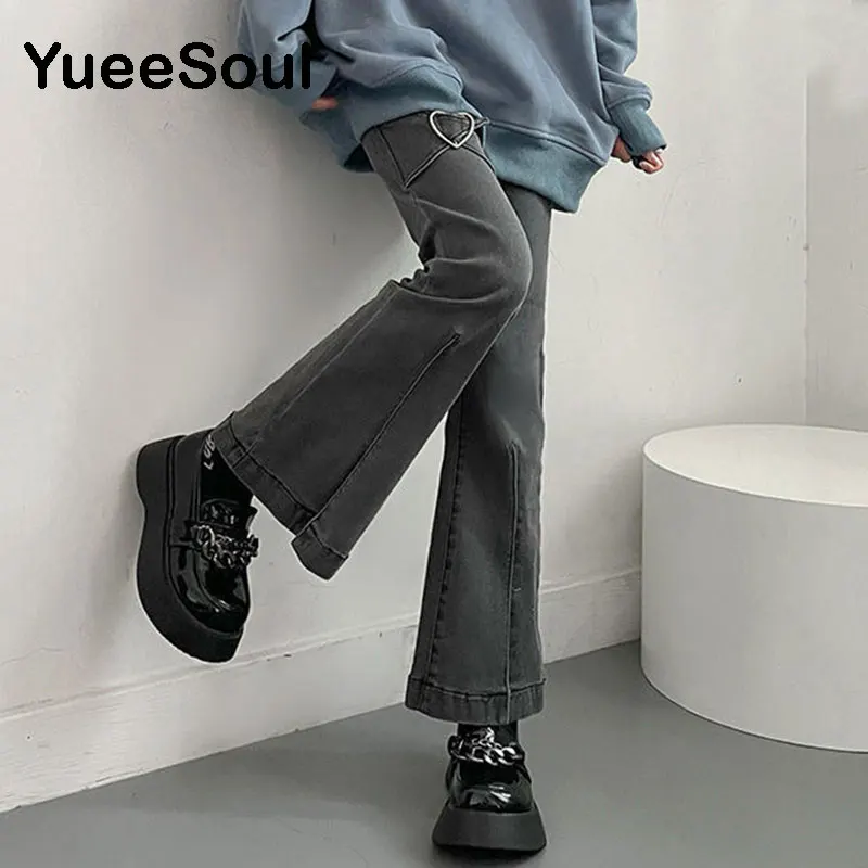 Love Metal Gray Women Jenas High Waist Flares Pants 2025 New Fashion Y2K Vintage Cute Sweet Casual 2000s E girl Female Clothes