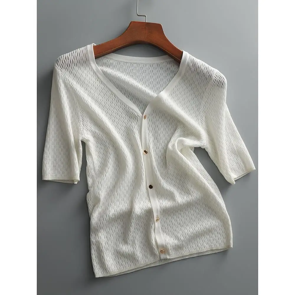Temperament French hollow out ice silk short sleeve sweater cardigan female summer new thin loose jacket jacket