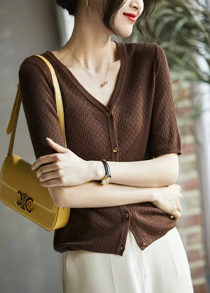 Temperament French hollow out ice silk short sleeve sweater cardigan female summer new thin loose jacket jacket