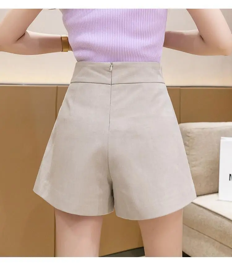 Wide Leg Women's Shorts Fashion Aesthetic Casual High Waist Korean Summer Cotton Black Sexy Elastic Vintage Luxury Short Pants