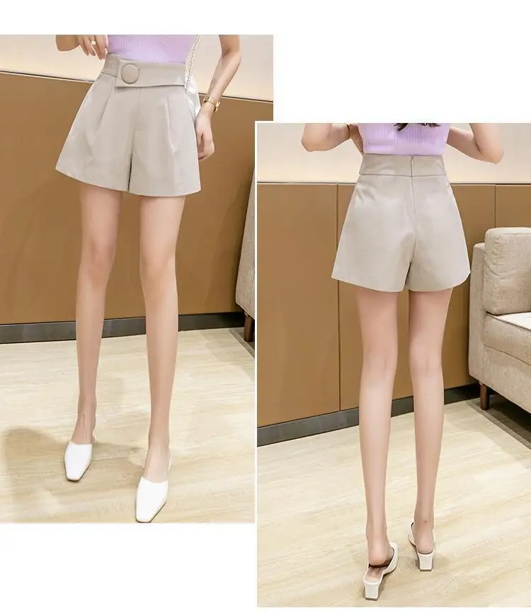 Wide Leg Women's Shorts Fashion Aesthetic Casual High Waist Korean Summer Cotton Black Sexy Elastic Vintage Luxury Short Pants