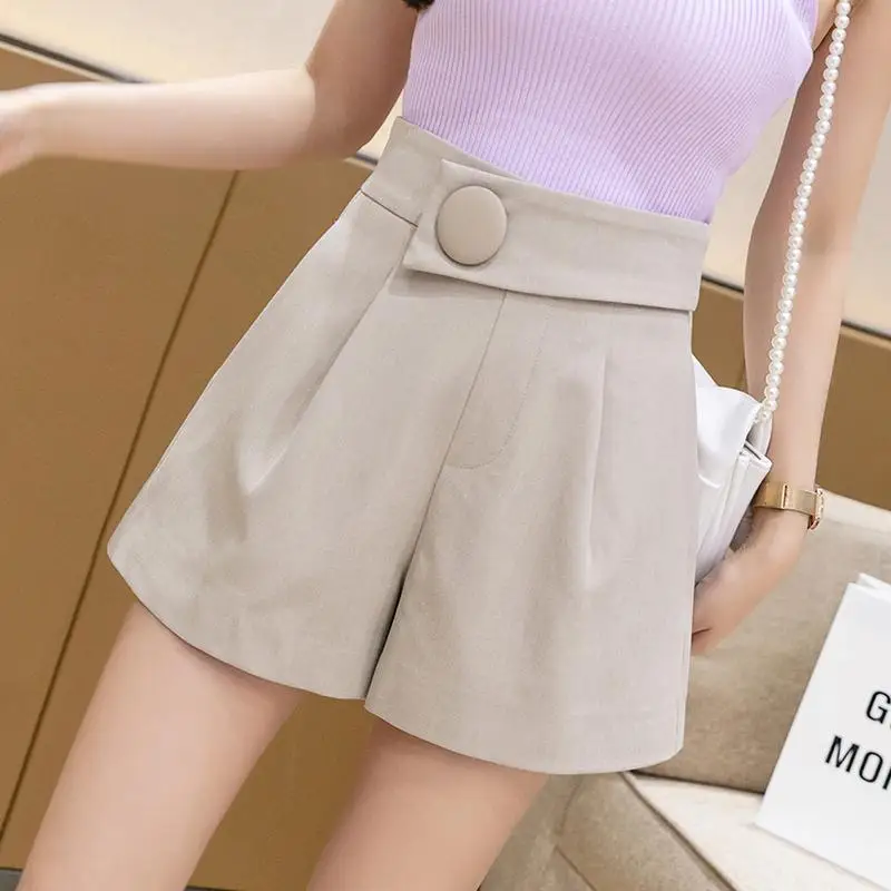 Wide Leg Women's Shorts Fashion Aesthetic Casual High Waist Korean Summer Cotton Black Sexy Elastic Vintage Luxury Short Pants