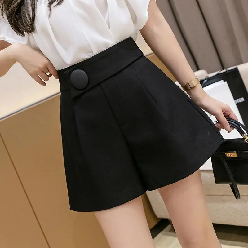 Wide Leg Women's Shorts Fashion Aesthetic Casual High Waist Korean Summer Cotton Black Sexy Elastic Vintage Luxury Short Pants