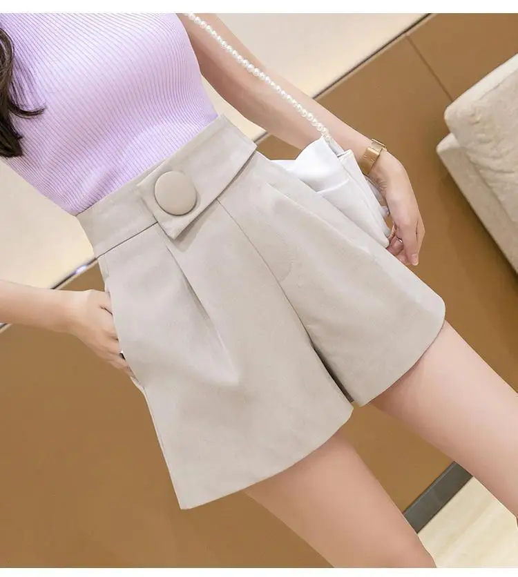 Wide Leg Women's Shorts Fashion Aesthetic Casual High Waist Korean Summer Cotton Black Sexy Elastic Vintage Luxury Short Pants