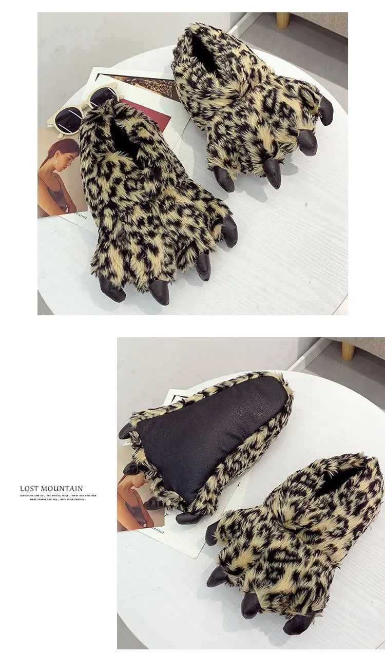 Gray Leopard Slippers For Ladies Crazzy Animal Paw Fur Slides Girsl Design Classic Shoes Women Slippers 2022 New Stylish Unisex