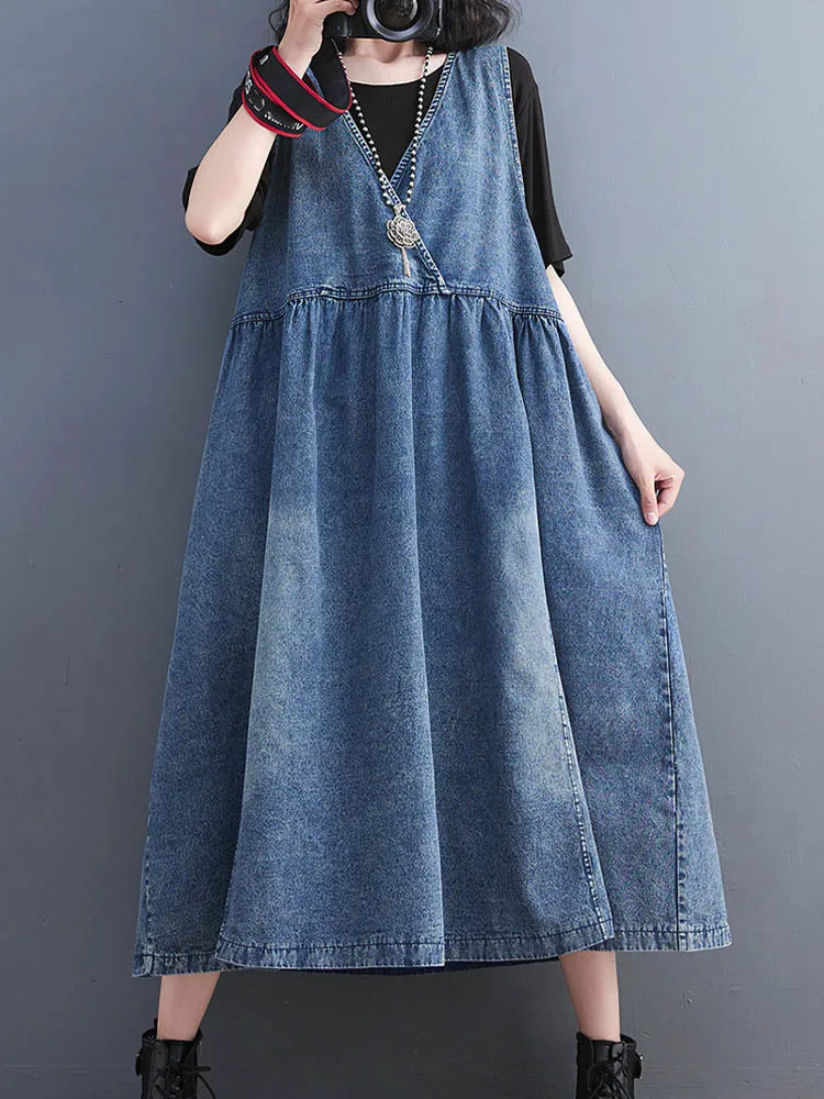 Masss Wasss Fashion Vintage Summer Clothing 2022 Women Loose Classic Vestidos Leisure Elegant Sleeveless Sexy Punk Denim Dresses