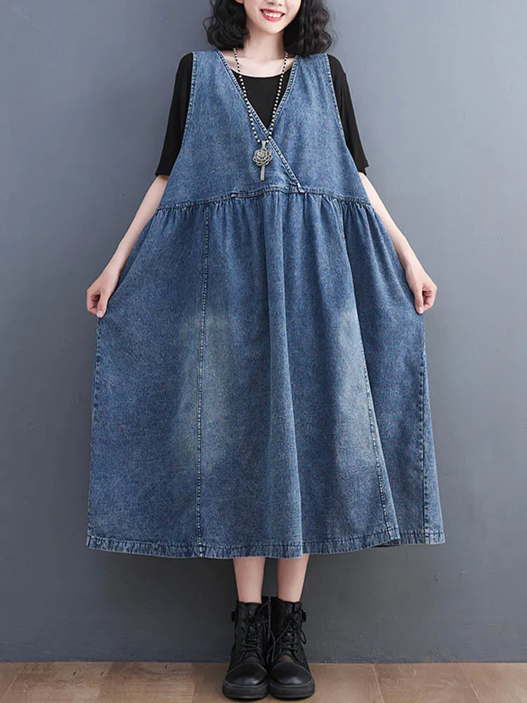 Masss Wasss Fashion Vintage Summer Clothing 2022 Women Loose Classic Vestidos Leisure Elegant Sleeveless Sexy Punk Denim Dresses