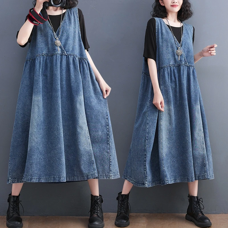 Masss Wasss Fashion Vintage Summer Clothing 2022 Women Loose Classic Vestidos Leisure Elegant Sleeveless Sexy Punk Denim Dresses